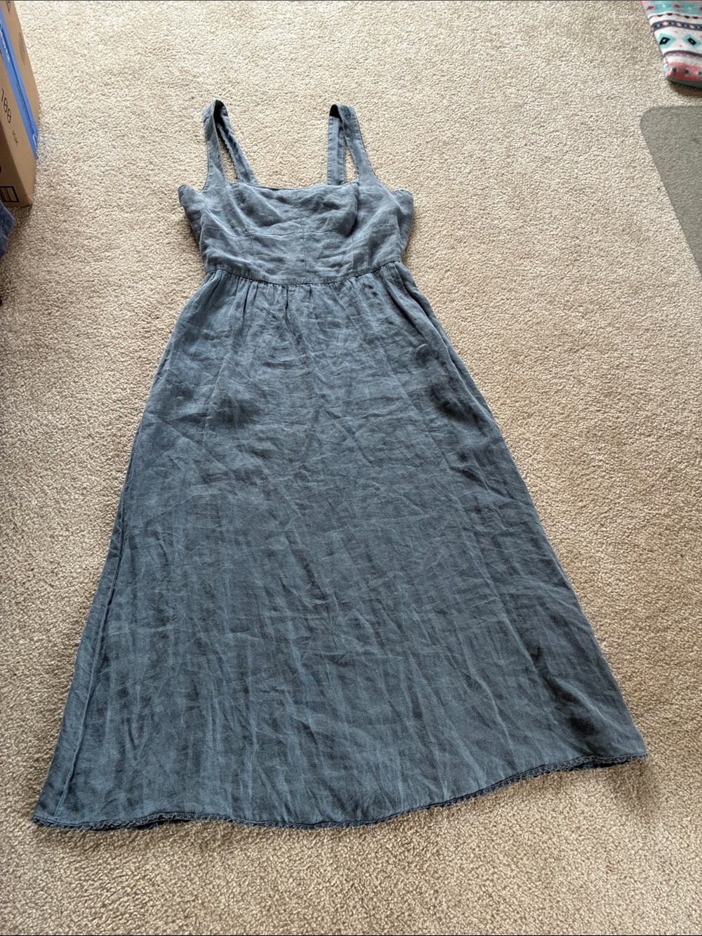 Women's Zara Linen sun Dress medium, blue.